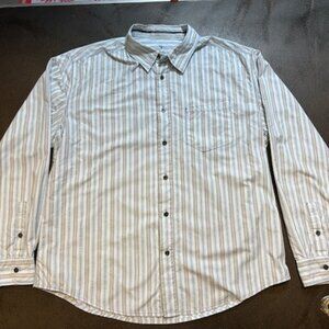KUHL Men's XLarge Shirt Button Up Blue and Black Striped Ionik Long Sleeve